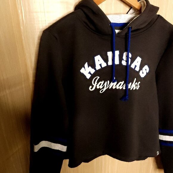 Colosseum New University Of Kansas Grey Blue Cropped Hooded Sweatshirt - Picture 3 of 8